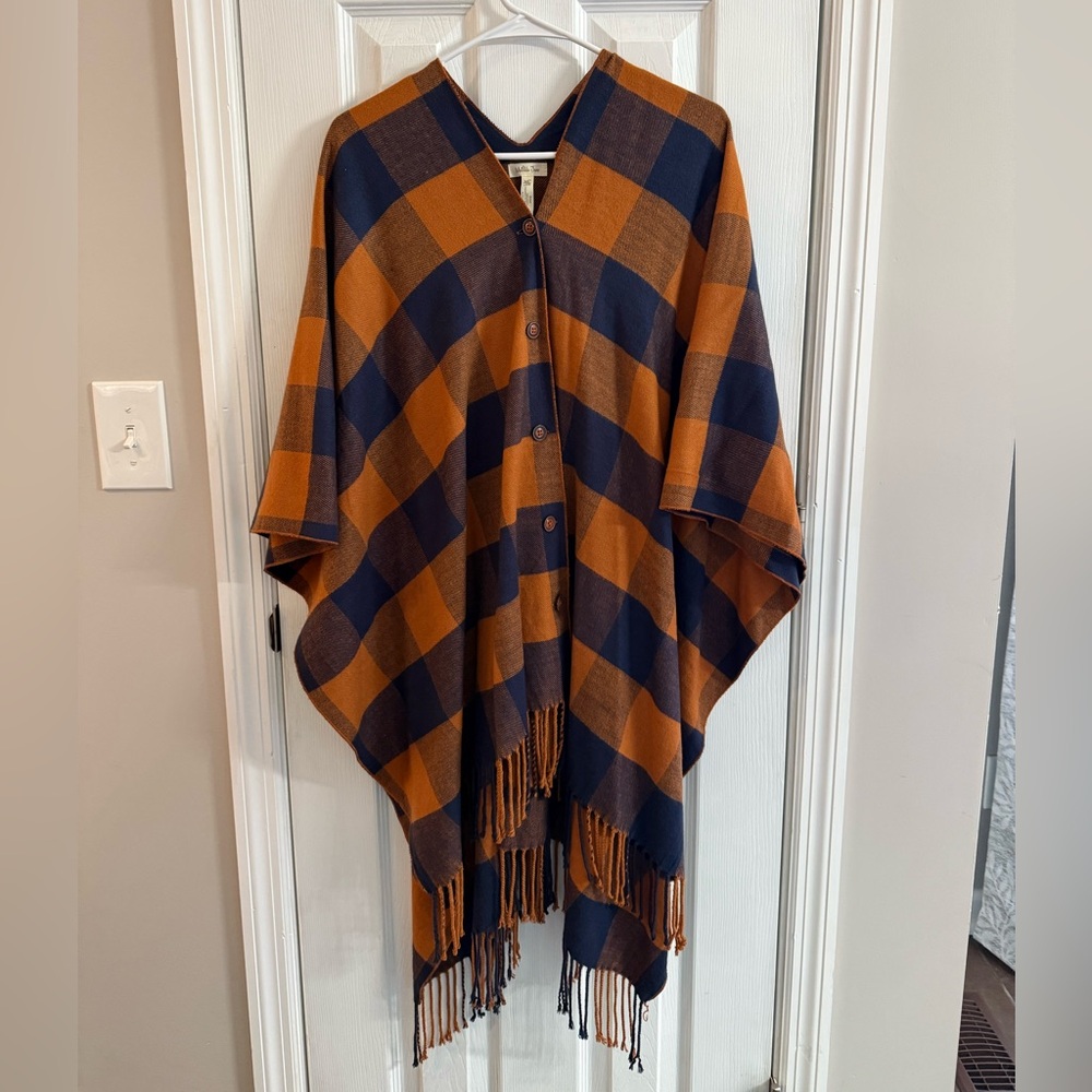 Matilda Jane Orange and Blue Checkered Poncho Excellent Condition